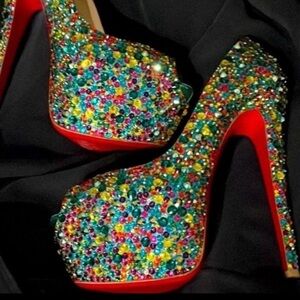 CHRISTIAN LOUBOUTIN STRASS CRYSTAL HIGHNESS PEEP TOE PLATFORM STILETTO SZ 40 NEW